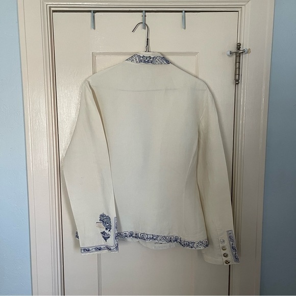 Norm Thompson Jacket Cream Long Sleeves Nautical Embroidery Linen & Silk Size M - Picture 3 of 13